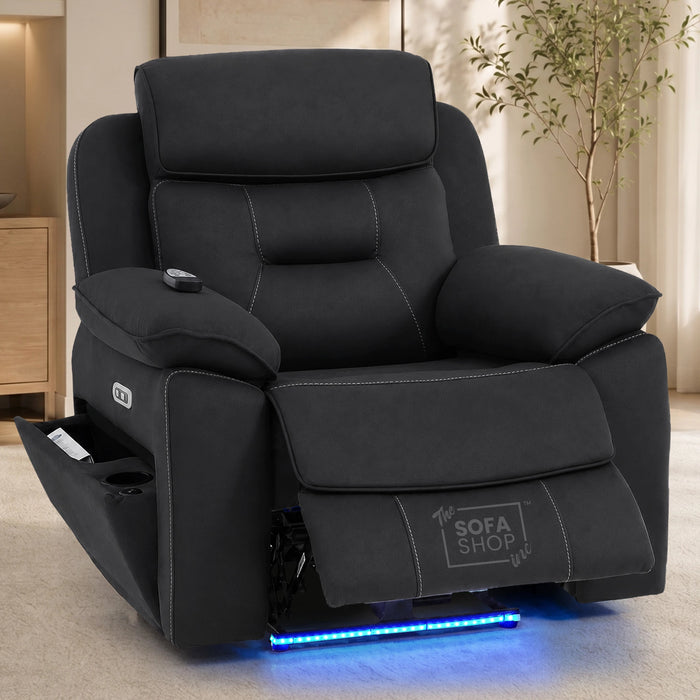 3+1 Charcoal Grey Fabric Electric Recliner Cinema | 2 Piece Sofa Set With Massage, Heated Lumbar, Wireless Charging & Bluetooth Speakers | Florence | The Sofa Shop
