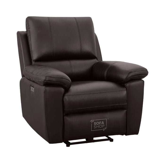 3+1 Electric Recliner Sofa Set In Dark Brown Real Leather | Recliner Sofa Suite With Power Recline + Drop-Down Table + Cup Holders + USB-C Charging | Trento | The Sofa Shop