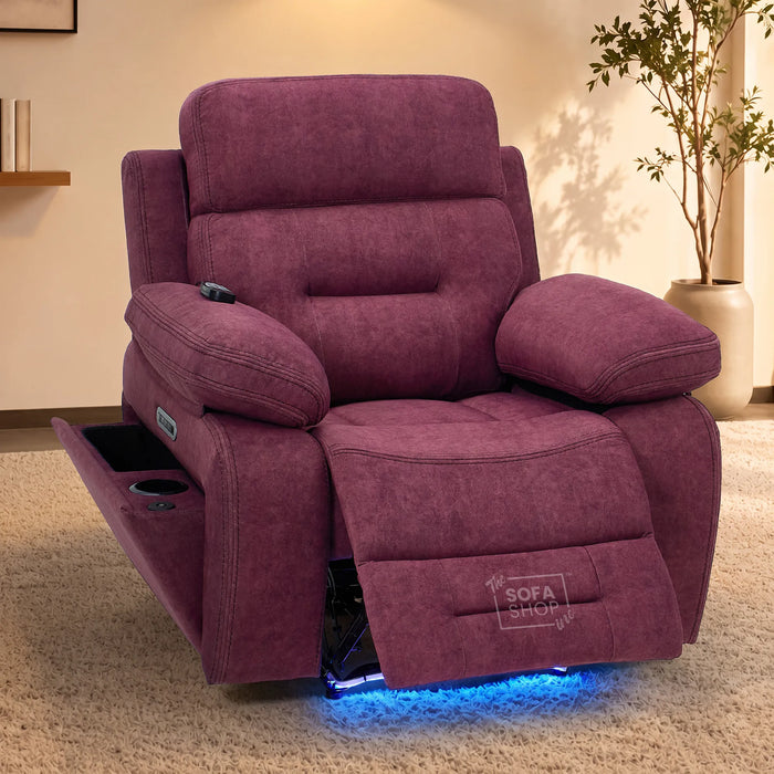 1 Seater Smart Tech Electric Recliner Cinema Chair | Purple Fabric | Sicily