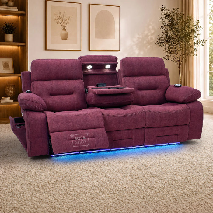 3 Seater Smart Tech Electric Recliner Cinema Sofa | Purple Fabric | Sicily