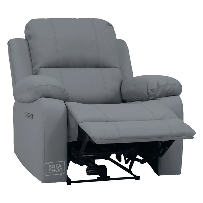 Trento Electric Recliner Chair in Grey Real Leather | Power Recline, Padded Armrests & Lumbar Support | The Sofa Shop