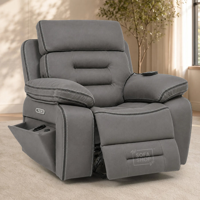 Electric Riser Chair In Graphite Grey Fabric | Hi-Tech Recliner Armchair With Vibration Massage + Heated Lumbar + Cooling Cup Holder + Power Headrest | Tuscany | The Sofa Shop