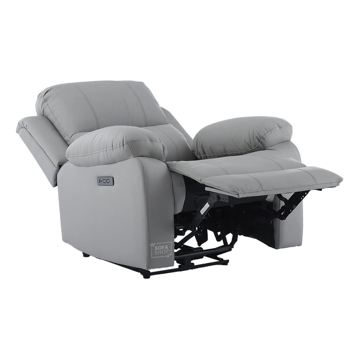 Trento Electric Recliner Chair in Light Grey Real Leather | Power Recline, Padded Armrests & Lumbar Support | The Sofa Shop