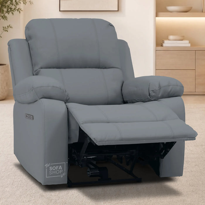 Trento Electric Recliner Chair in Grey Real Leather | Power Recline, Padded Armrests & Lumbar Support | The Sofa Shop