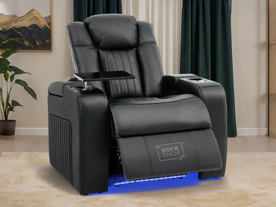 Real Leather 3+1 Electric Recliner Sofa Set In Black | Cinema Sofa Seats Package with USB Ports, Storage & Charger | Capri