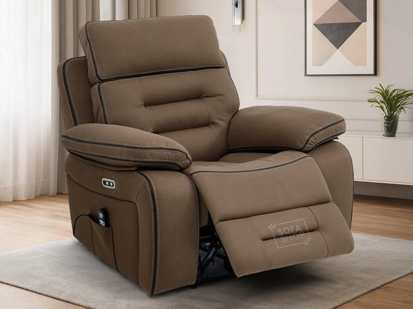 Electric Recliner Chair | 1 Seater Brown Fabric Home Cinema Sofa with Massage, Power Recline, USB Port & Adjustable Headrest | Tuscany | The Sofa Shop