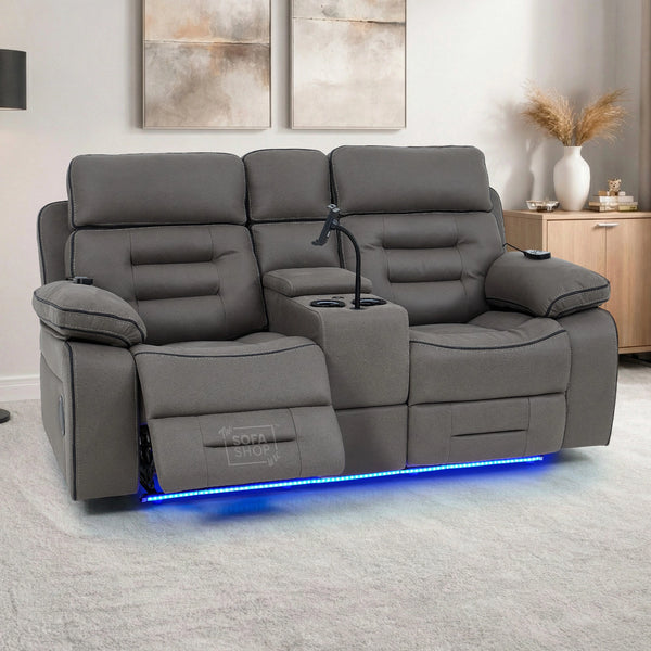2 Seater Electric Recliner Cinema Sofa in Graphite Fabric | Hi-Tech Sofa with Massage, Heat, Multi-Link Bluetooth, Cooling & Heating Cupholders, Power Headrest | Tuscany
