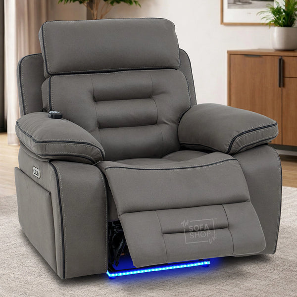 1 Seater Graphite Fabric Electric Recliner Cinema Armchair | 8-Point Massage, Heat, Cooling Cupholder, Power Headrest & Power Grommet | Tuscany | The Sofa Shop