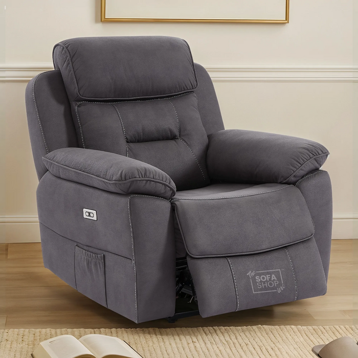 1 Seat Electric Recliner Chair Home Cinema Sofa | Fabric Chair In Black | Hi-Tech Chair with Massage, Padded Armrests, USB & Power Headrest | Florence
