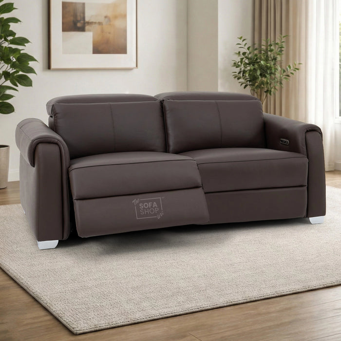 3 Seater Real Leather Recliner Sofa In Brown | Hi-Tech Sofa with Massage, USB Ports & Power Headrest | Turin
