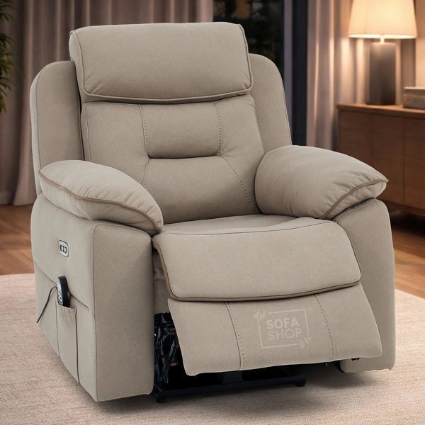 1 Seat Electric Recliner Chair Home Cinema Sofa | Fabric Chair In Beige | Hi-Tech Chair with Massage, Padded Armrests, USB & Power Headrest | Florence