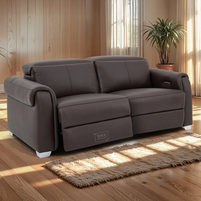3 Seater Real Leather Recliner Sofa In Brown | Hi-Tech Sofa with Massage, USB Ports & Power Headrest | Turin