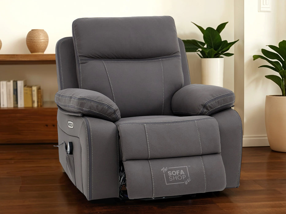 1 Seat Electric Recliner Chair Home Cinema Sofa | Hi-Tech Chair In Grey Fabric with USB & Massage | Vinsonova | Sofa Sale