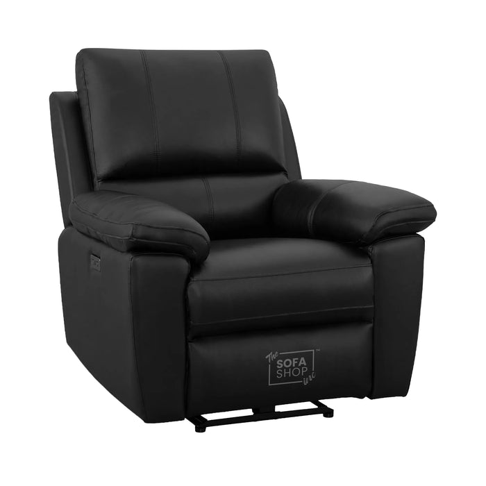 3+2+1 Electric Recliner Sofa Set in Black Real Leather | Hi-Tech Leather Suite with Power Recline + Drop-Down Table + Cup Holders + USB-C Charging + Wall-Hugging Design | Trento | The Sofa Shop