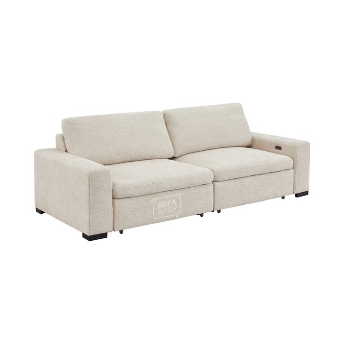 Extendable Electric Sofa - Bed in Cream Chenille Fabric | 3 Seater Power Sliding Couch Perfect for Home Cinema & Movie Nights  | USBc Charging Ports | Palma
