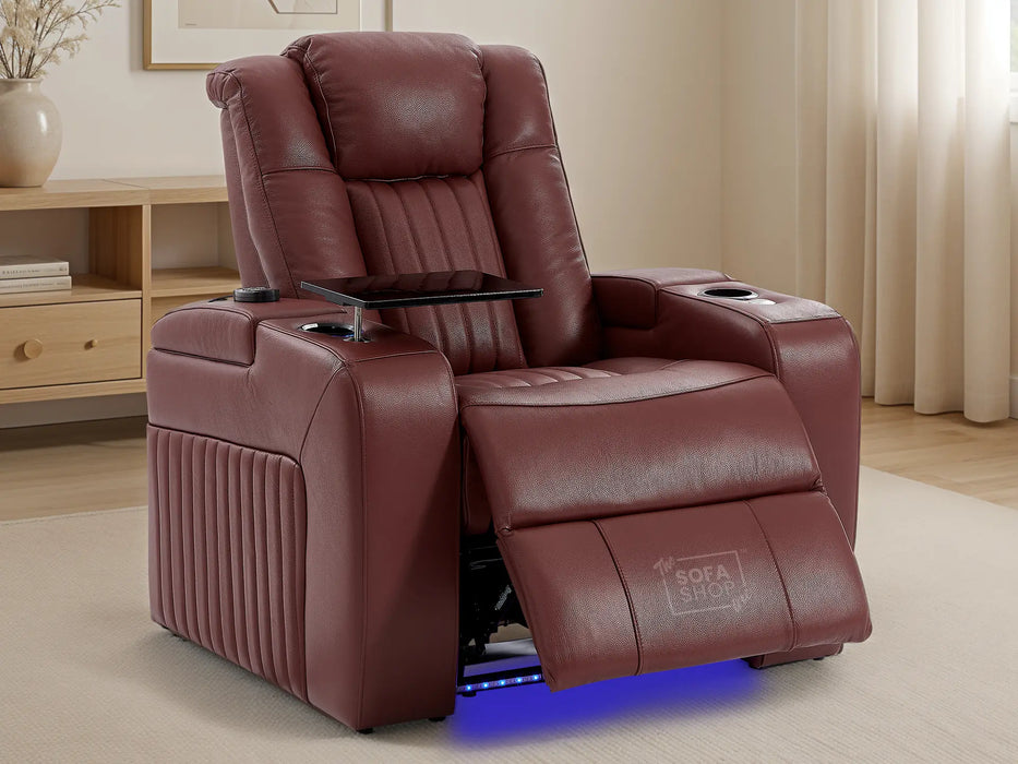1 Seat Real Leather Electric Recliner Chair Home Cinema Sofa In Red with Full Reclining Seat + LED for Home Theatre Setup | Capri | The Sofa Shop