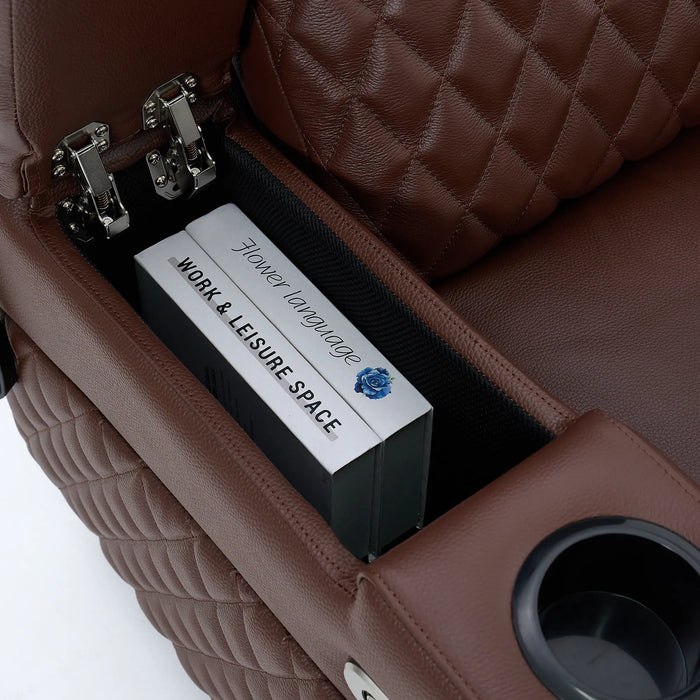 1 Seater Smart Tech Electric Recliner Cinema Chair | Luxury Theatre Seating | Chestnut Real Leather | Vicenza