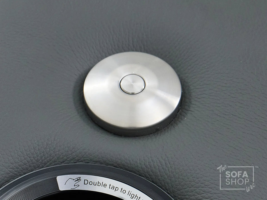 Real Leather Recliner Chair & Cinema Seat in Grey | Electric Armchair with Massage, LED Cup Holders, Table & USB Ports | Capri