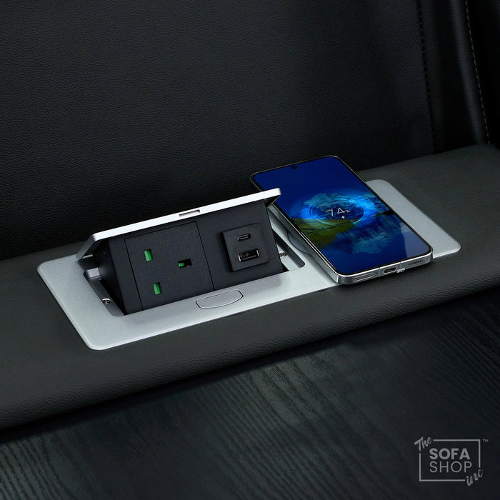 3 Seater Electric Recliner Cinema Sofa in Grey Real Leather | Hi-Tech Cinema Seats with Massage, Drop-Down Table, LED Reading Light, Power Headrest, Power Recliner, Storage Drawer, Heating, USB & Wireless Charging | Sicily