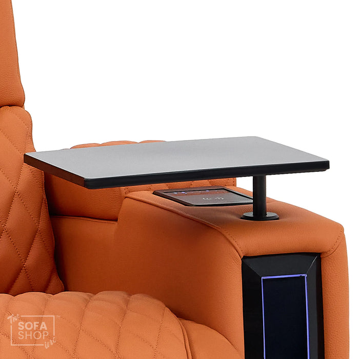 1 Seater Electric Dual Lift Riser Cinema Chair | Power Recline, Heated Lumbar + Massage & Cooling & Heating Cup Holders | Orange Real Leather Riser Armchair with Tray Tables | Assisi | The Sofa Shop