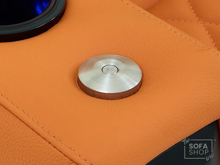 3 Seat Real Leather Electric Recliner Home Cinema Theatre Sofa In Orange | Keep Drinks Chilled in Cooling Cup Holders & Lumbar Support | Assisi