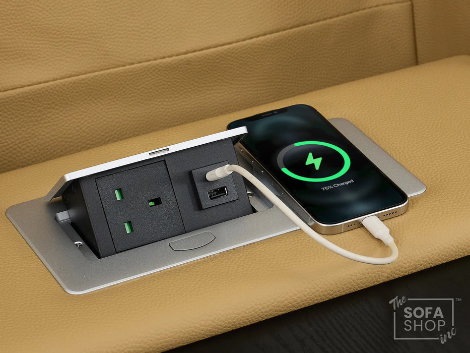 Real Leather 3+2+1 Electric Recliner Sofa Set in Tan | 3-Piece Hi-Tech Cinema Sofa Set with USB Charging, Heating, Cup Holders, Storage, LED Lights & Massage | Capri