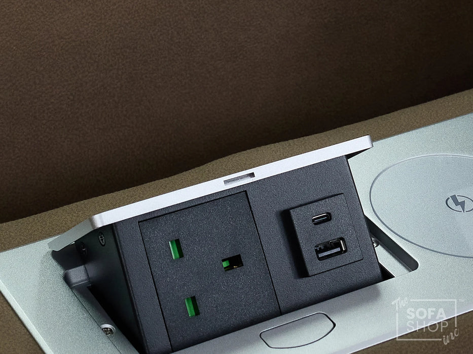 3+2+1 Piece Electric Home Cinema Sofa Set | Fabric Couch Suite Package In Brown | Hi-Tech Sofa Set with Cupholders + Console + Power + Massage + Speakers | Tuscany