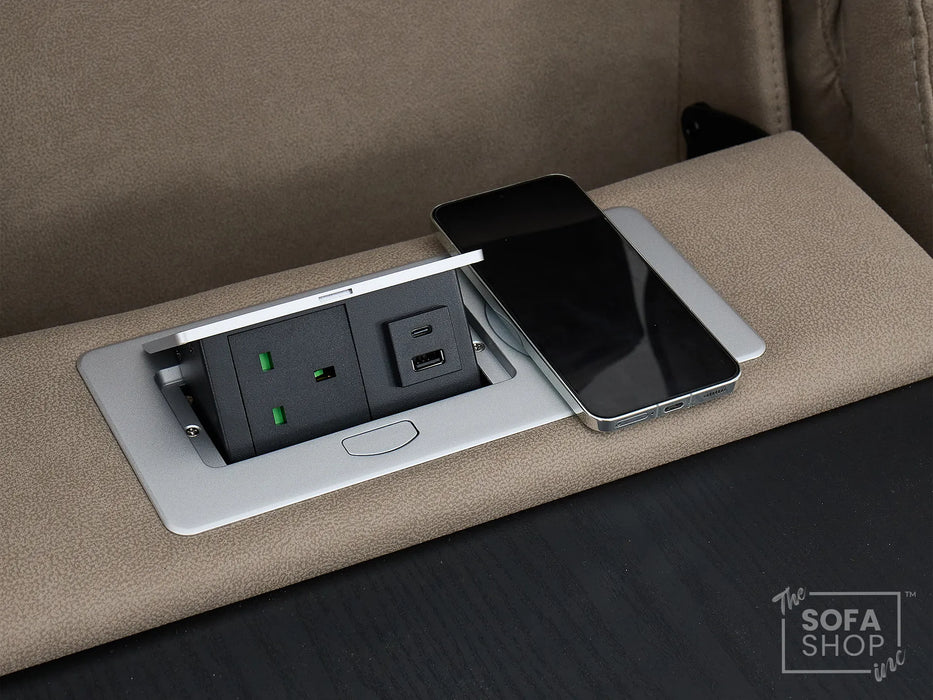 3 Seater Electric Recliner Cinema Sofa in Beige Fabric | Power Recliners with USB+C, Massage, Bluetooth Speaker, Fold-Down Table & Storage | Florence Series One