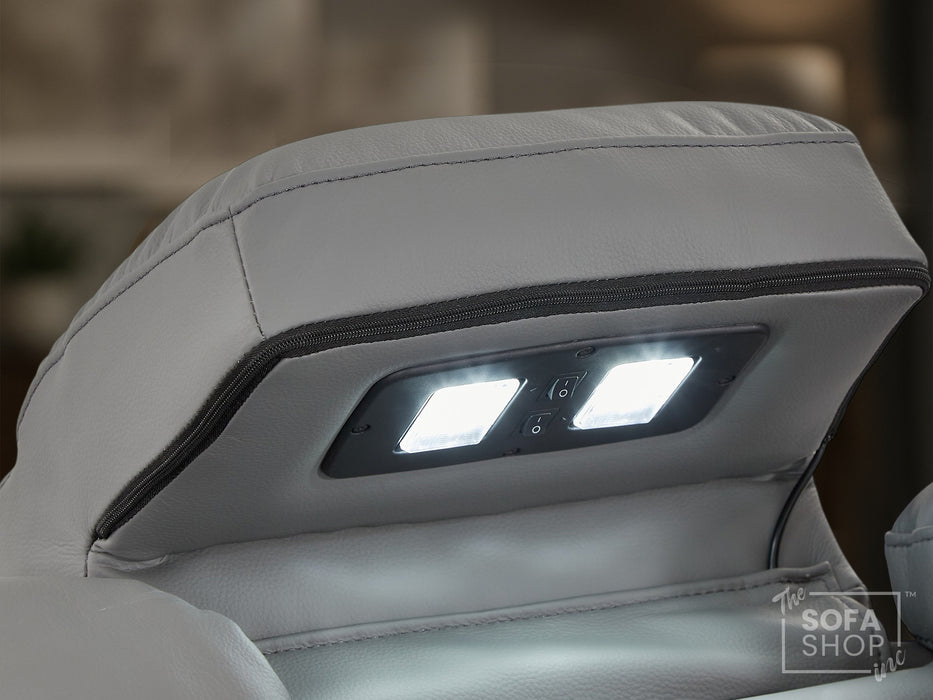 3 Seater Light Grey Real Leather Electric Recliner Cinema Sofa | Electric Sofa With Massage, Power Headrest, Wireless Charging & LED Reading Lights | Capri | The Sofa Shop