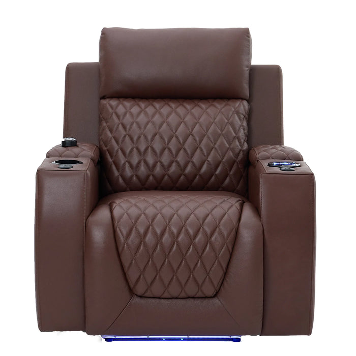 1 Seater Smart Tech Electric Recliner Cinema Chair | Luxury Theatre Seating | Chestnut Real Leather | Vicenza
