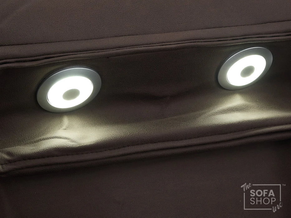 3+2 Electric Recliner Sofa Set in Brown Resillience Fabric | Hi-Tech Cinema Package with Massage, Drop-Down Table, Power Headrest, Power Recliner, Storage Drawer, USB & Wireless Charging | Sicily