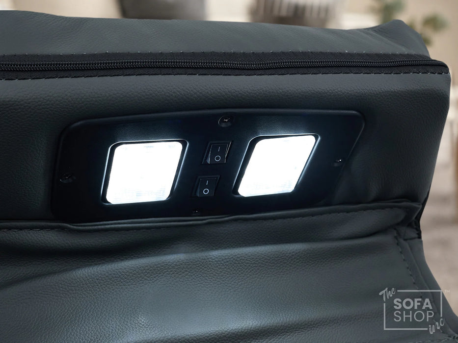 3 Seater Real Leather Electric Recliner Cinema Sofa in Grey | Hi-Tech Sofa with Adjustable Headrest, Lumbar Support, Wireless Charger | Milano | The Sofa Shop