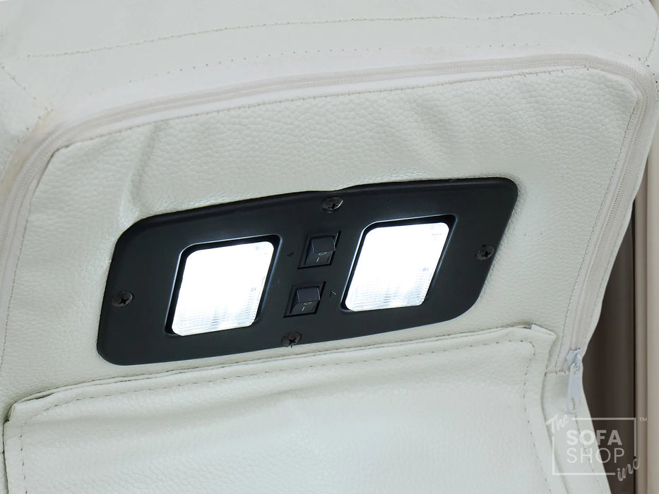 3 Seater White Real Leather Electric Recliner Cinema Sofa | Power Headrest, Massage, Fold-Down Table, USB-C & Storage | Napoli | The Sofa Shop