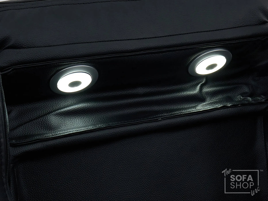 3 Seater Electric Recliner Cinema Sofa in Black Real Leather | Hi-Tech Cinema Seats with Massage, Drop-Down Table, LED Reading Light, Power Headrest, Power Recliner, Storage Drawer, USB & Wireless Charging | Sicily