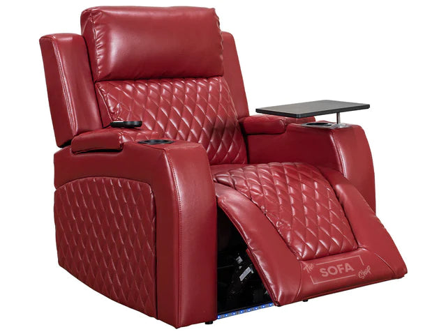 2 1 1 Electric Recliner Sofa Set inc. Cinema Seats in Red Leather. 3 Piece Cinema Sofa with LED Cup Holders, Storage, Speaker- Venice Series One