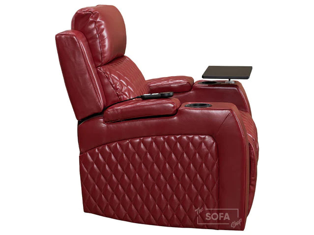 2 1 1 Electric Recliner Sofa Set inc. Cinema Seats in Red Leather. 3 Piece Cinema Sofa with LED Cup Holders, Storage, Speaker- Venice Series One
