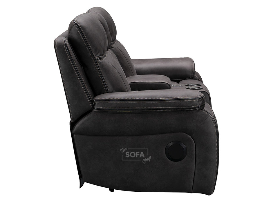 Vinson 2 Seater Electric Recliner Sofa In Grey Resilience Fabric With Power Headrest, Speaker, Chilled Cup Holders & Storage Box