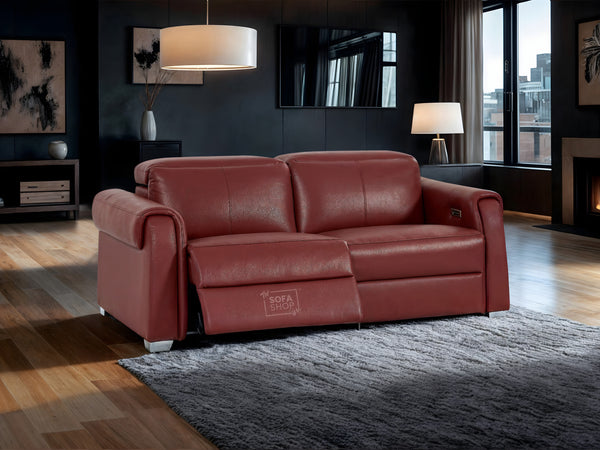 3 Seat Electric Recliner Home Cinema Theatre Sofa | Genuine Leather Couch In Red + Power Seats + USB Ports + Adjustable Headrests | Turin | The Sofa Shop