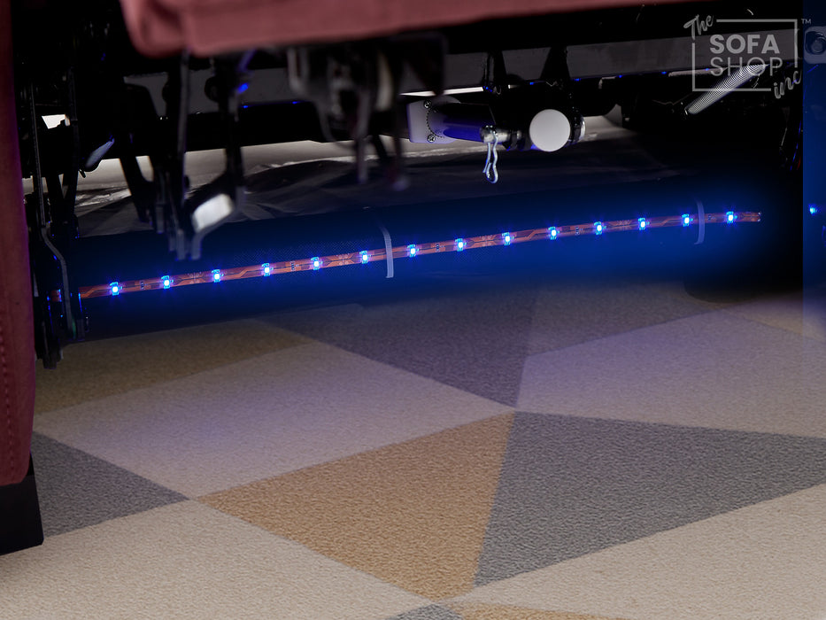 2+1 Sofa Set. Electric Recliner Cinema Suite in Velvet Purple Fabric | 2 Piece Sofa Set with Massage, USB Ports, Cooling Cup Holders, Storage Box & LED Lights | Rimini | The Sofa Shop