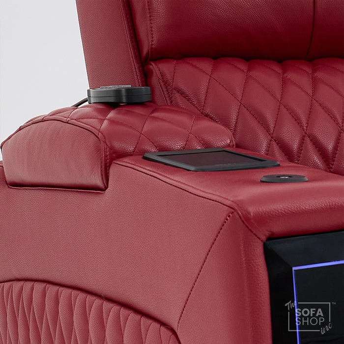 1 Seater Red Real Leather Electric Recliner Cinema Chair | Power Recliner Chair With Vibration Massage & Heated Lumbar, Cooling & Heating Cup Holders & Wireless Charging | Assisi | The Sofa Shop