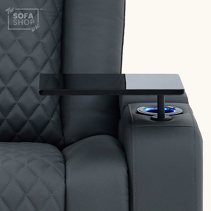 2 Seater Cinema Sofa in Blue Genuine Leather | Hi-Tech Settee with Power Recline + Power Headrests + Power Grommets + Speakers + Cooling & Heating Cupholders | Napoli | The Sofa Shop