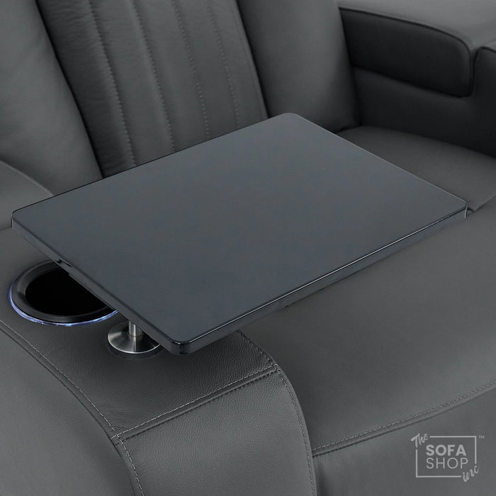 2 Seater Grey Real Leather Electric Recliner Cinema Sofa | Massage, Power Headrests & Tray Tables | Capri | The Sofa Shop