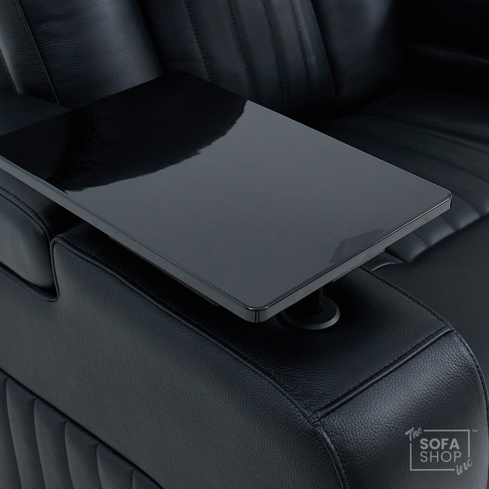 Electric Recliner Cinema Chair in Black Genuine Leather | Hi-Tech Armchair With Massage, Heated Lumbar, Heating & Cooling Cup Holders & Power Headrest | Capri | The Sofa Shop