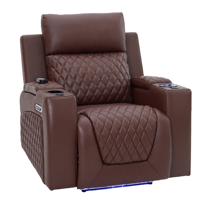 1 Seater Smart Tech Electric Recliner Cinema Chair | Luxury Theatre Seating | Chestnut Real Leather | Vicenza