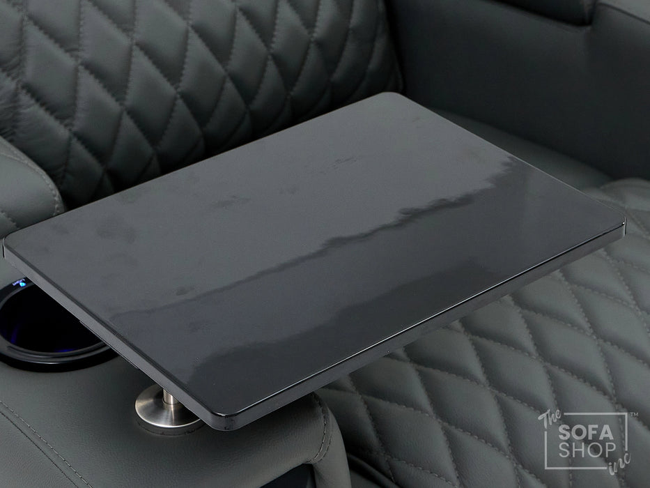 2 Seat Real Leather Electric Recliner Home Cinema Theatre Sofa In Grey With Multi-Position Reclining + LED Cup Holders & Lumbar Support | Assisi