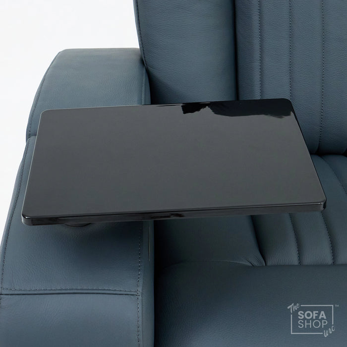 Real Leather Recliner Chair In Blue with Power Headrest, Power Recline, Massage, Heating, USB Charging, Cooling Cup Holder & Tray Table | Capri