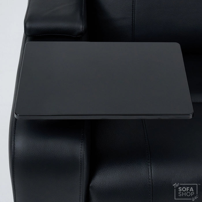 Real Leather 2 Piece Home Theatre Sofa Set in Black  | 3+2 Recliner Cinema Sofa Package with Power Lumbar, Cooling Cupholders, Tray Tables & USB+C | Assisi | The Sofa Shop