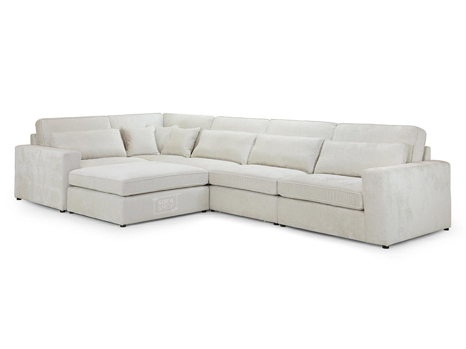 Left Hand Facing Corner Sofa in Grey, White Or Mocha Fabric -  Kiana