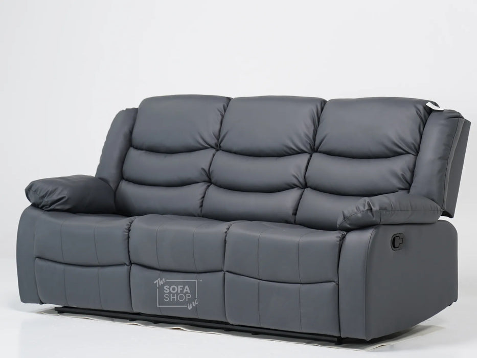 3 Seater Recliner Sofa in Grey Leather | No Drop-Down Table, Left Back Corner Damaged, Left Front Stitching Loose | Sortino | Second Hand Sofas 4