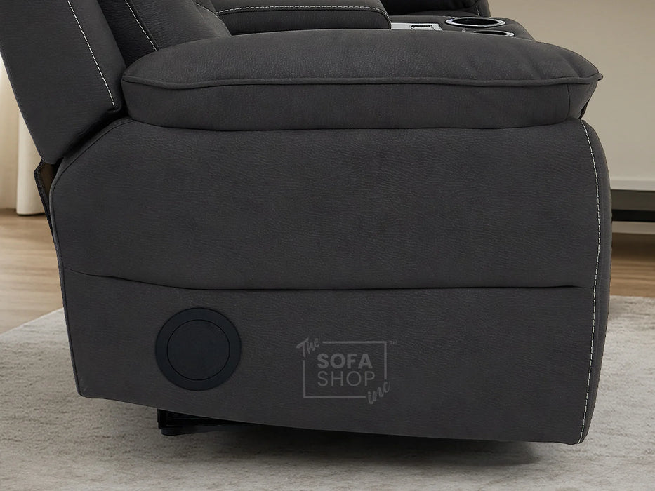 2 Seater Grey Resilience Fabric Electric Recliner Cinema Sofa | Recliner Sofa With Power Headrest, Cooling Cup Holders & Wireless Charging | Florence | The Sofa Shop